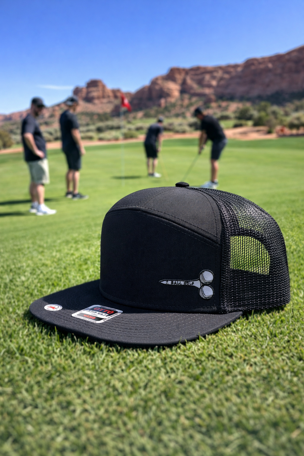 Teed Up Lit Edition on the All Black Otto 7 Panel Pro Hat