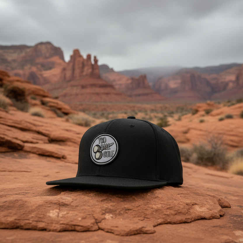 OG 2 Ball Golf Whiteout Logo on a Black Snapback Hat