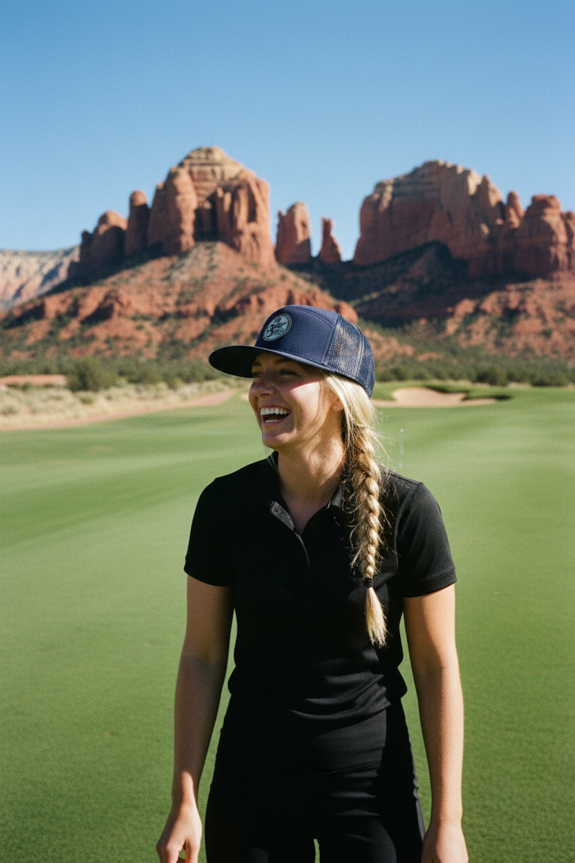 OG 2 Ball Golf Whiteout Logo on Otto Navy 7 Panel Pro Hat