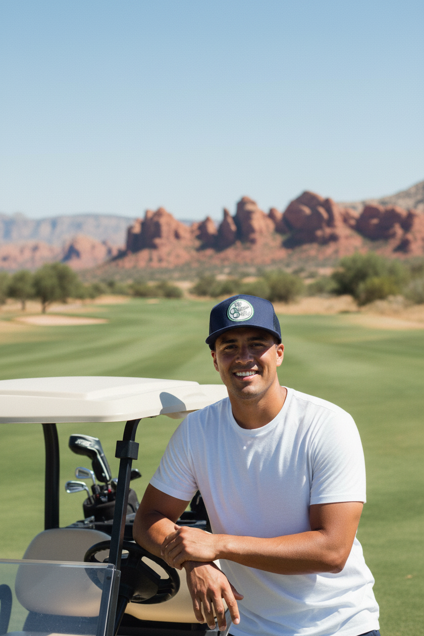 OG 2 Ball Golf Whiteout Logo on Otto Navy 7 Panel Pro Hat