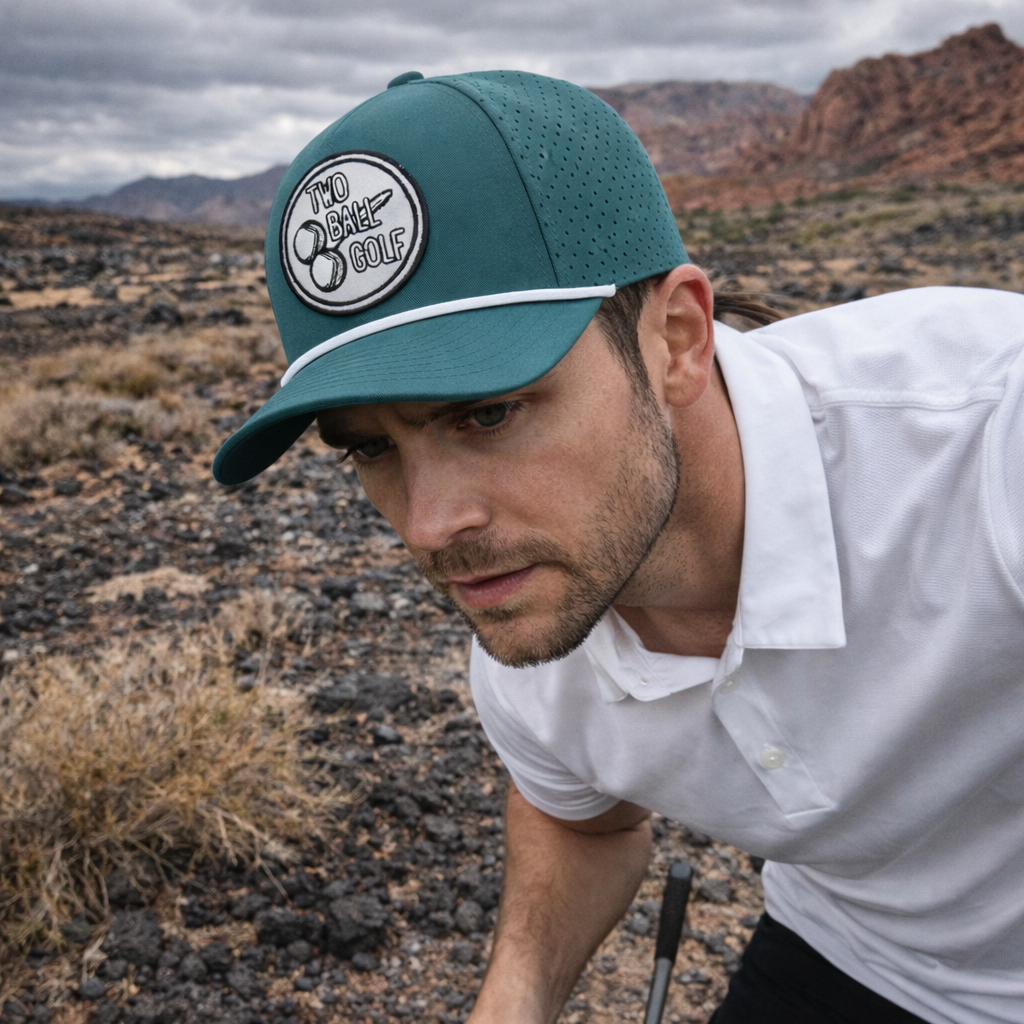 OG 2 Ball Golf Whiteout Logo on Pacific Headwear Teal Hat
